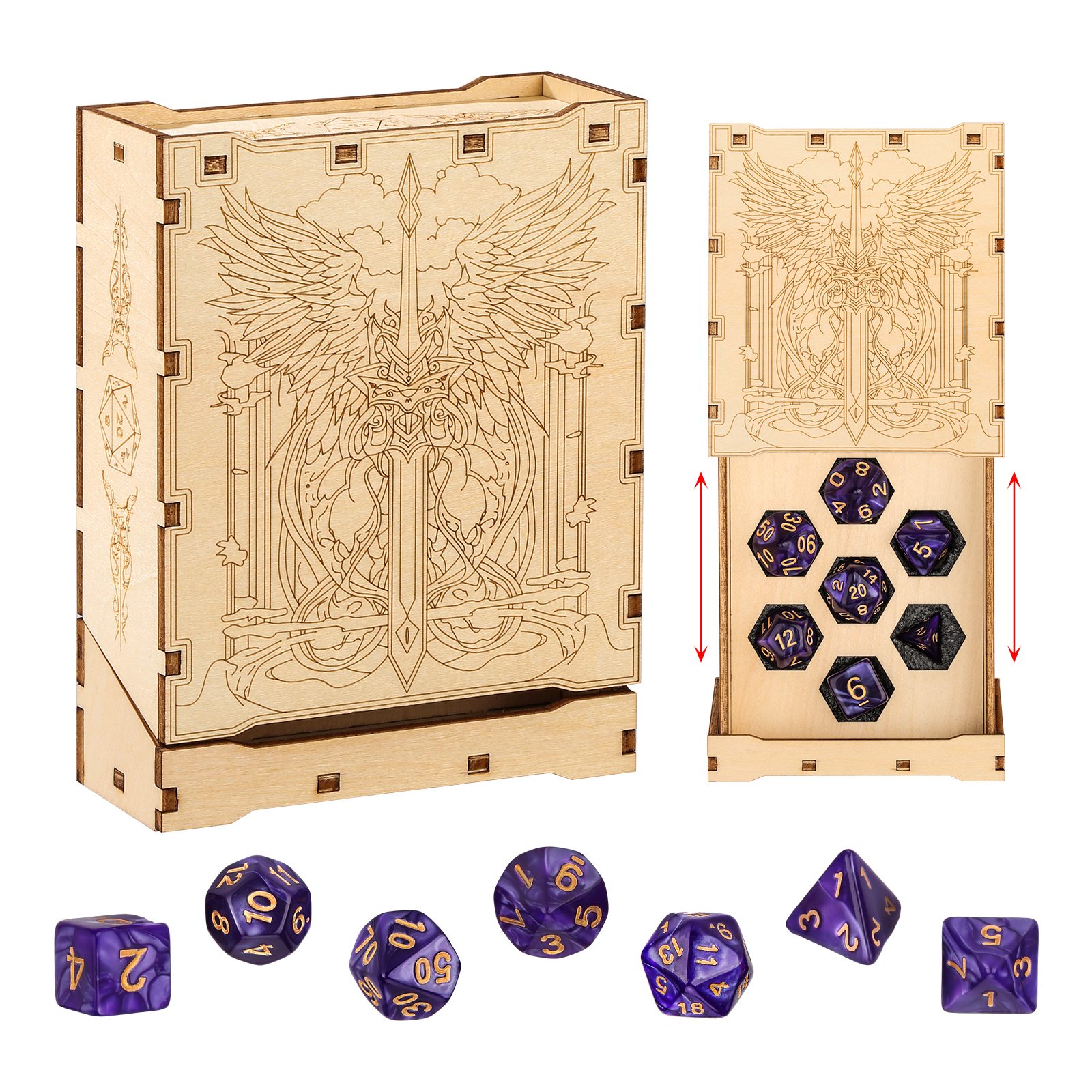 Winged Guardian Wooden Dice Box with Drawer