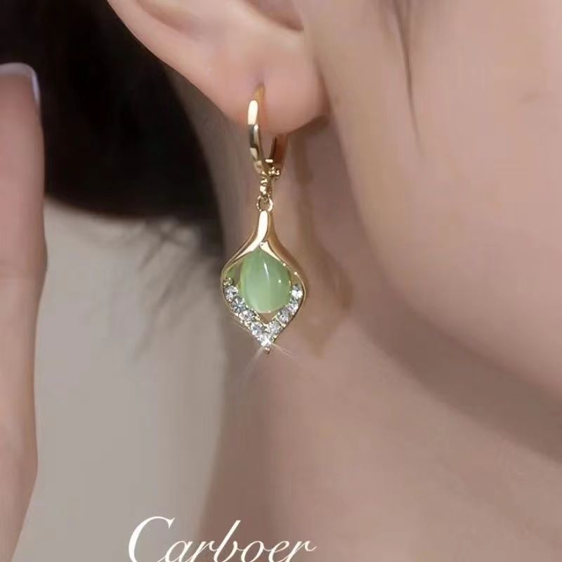 1 Pair Dangle Earrings, Green/White Opal Drop Style, Women's Jewelry