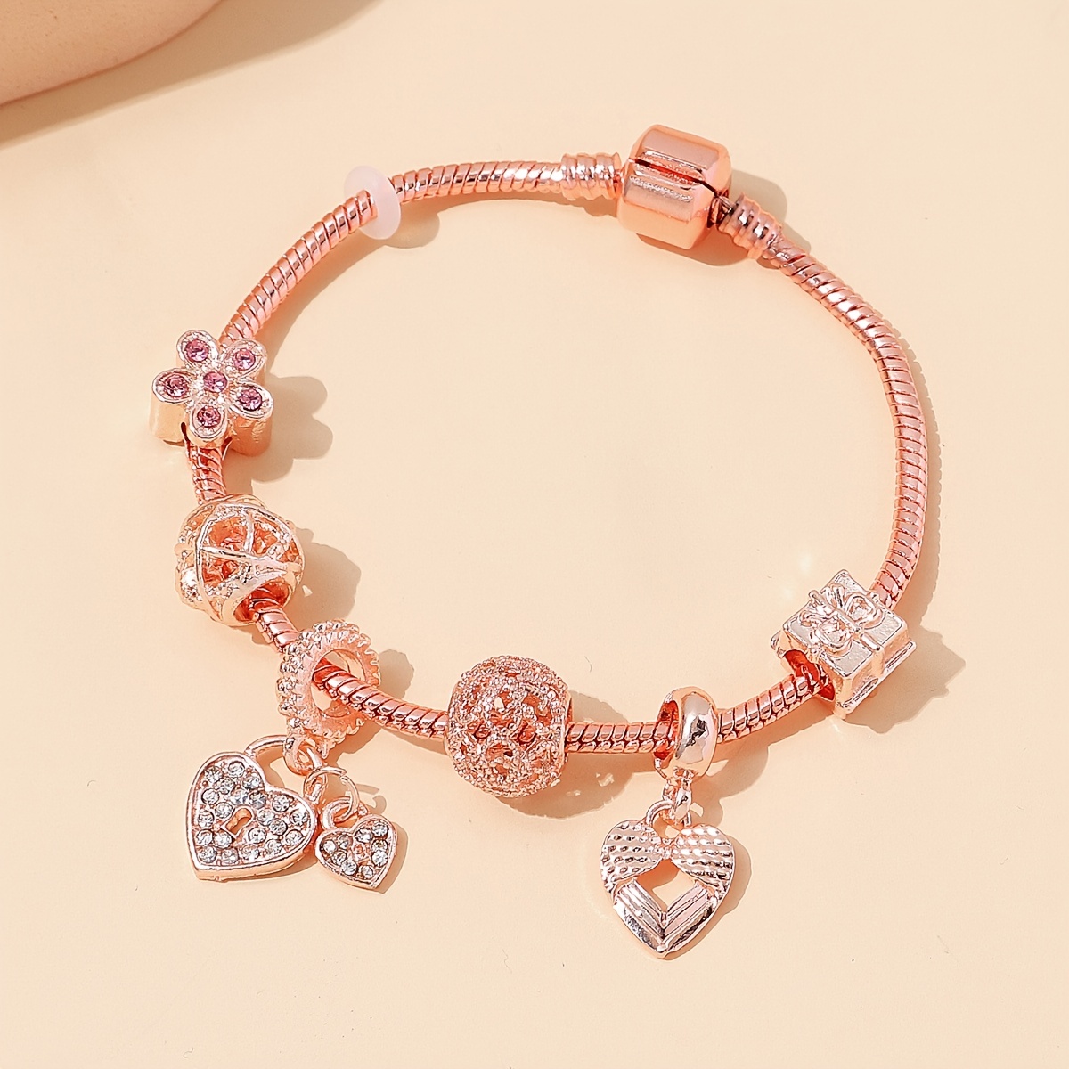 Vintage Minimalist Rhinestone Flower Peplum Beaded DIY Copper Bracelet 1pc