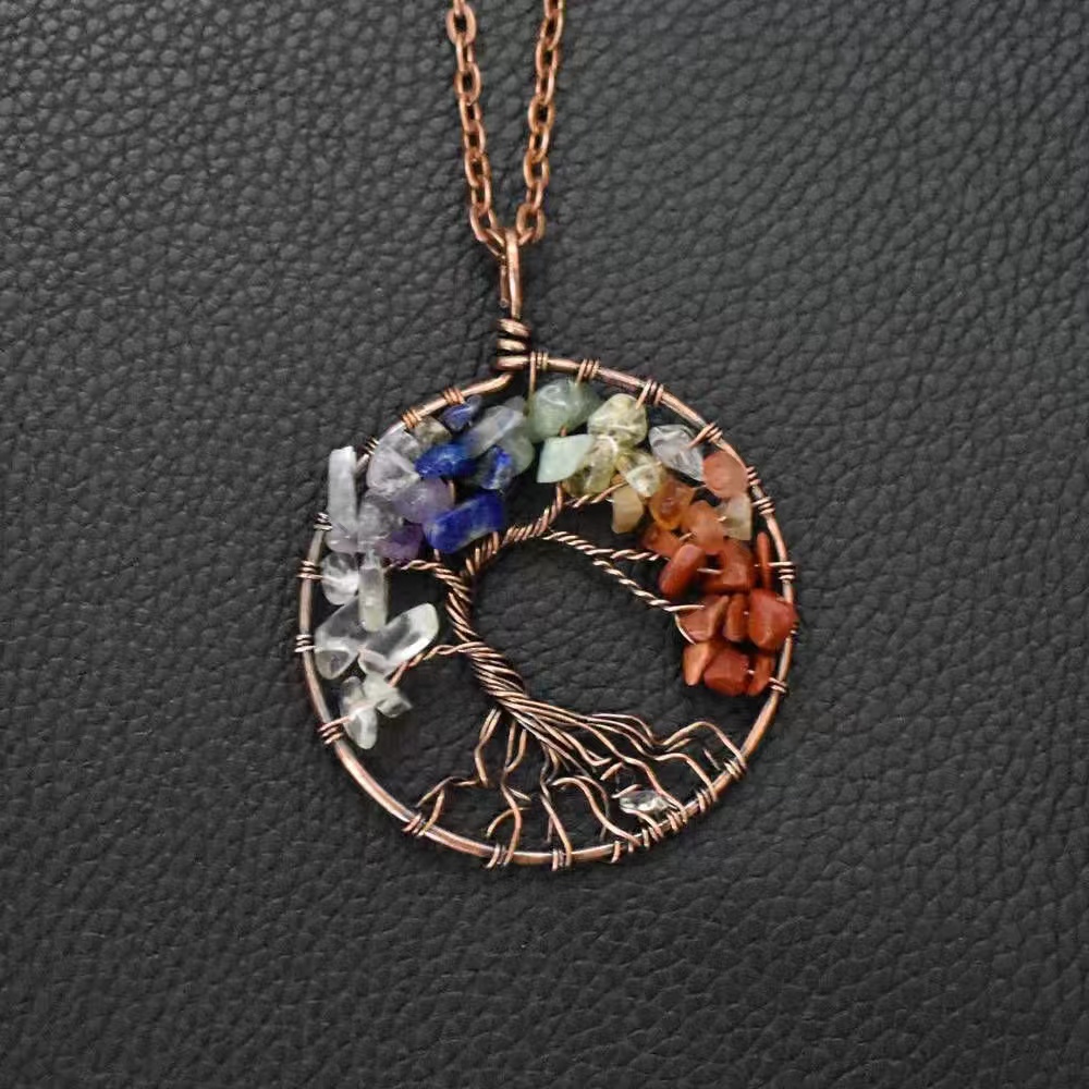 7 Chakra Stone Tree of Life Pendant with Antique Copper Wire, Healing Energy, Spiritual Gift, Gift for Yoga Lover, Gift for Friend