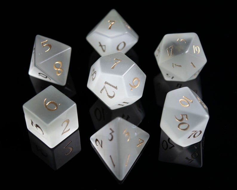 White Cat's Eye Gemstone Dice Set
