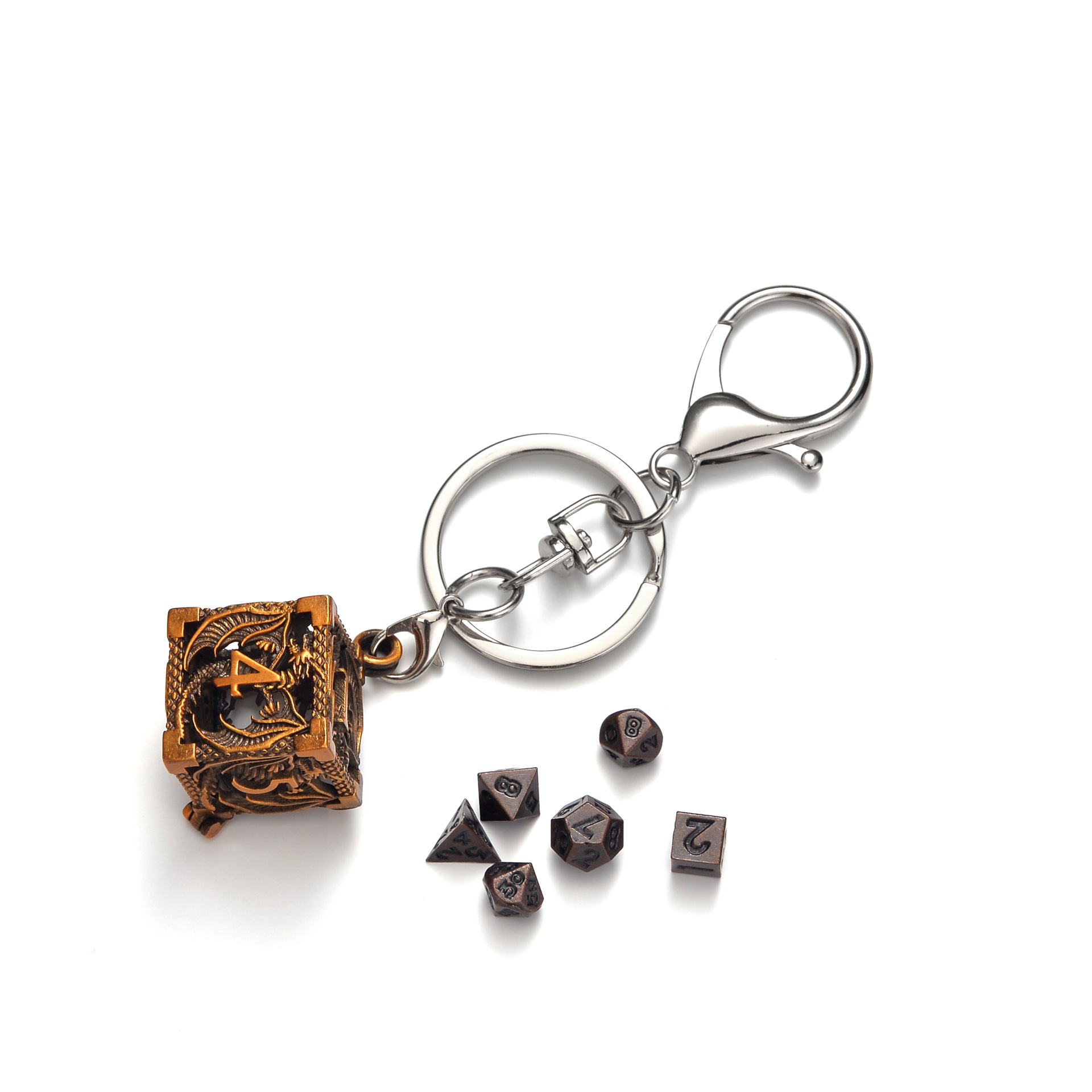 Metal Hollow Dice Keychain Set