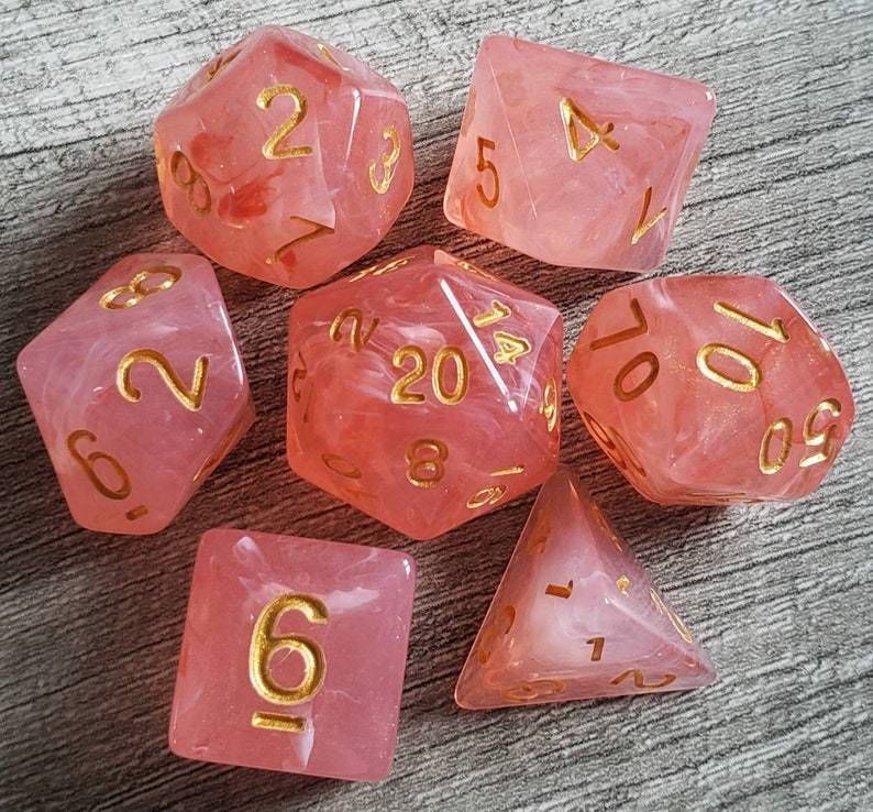 Pink Rose Dice 7 pc dice set