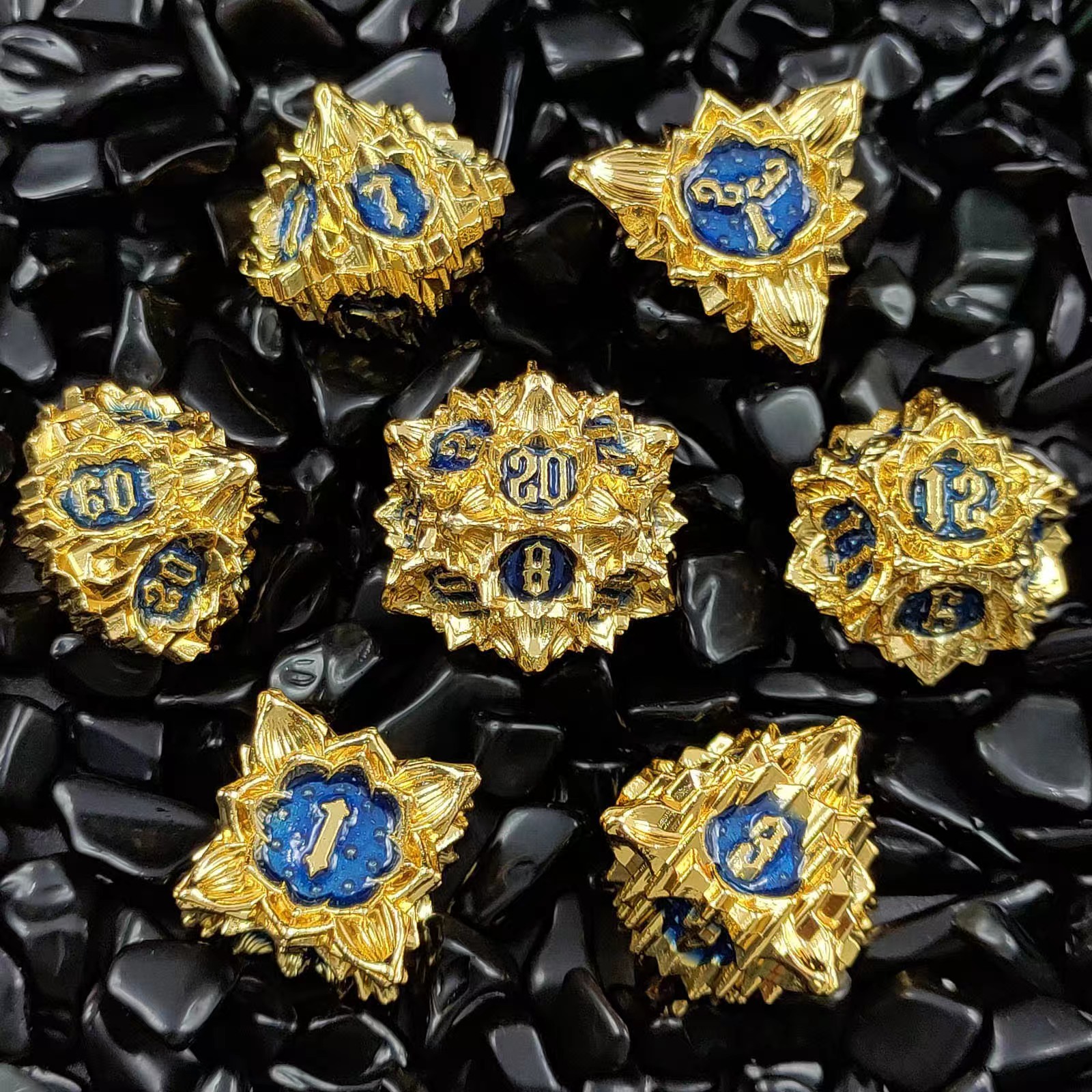 Metal Dice with Lotus Flower D&D Dice Set