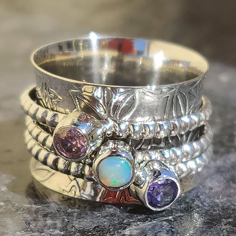 Sterling Silver Bohemian Gemstone Meditation Spinner Ring