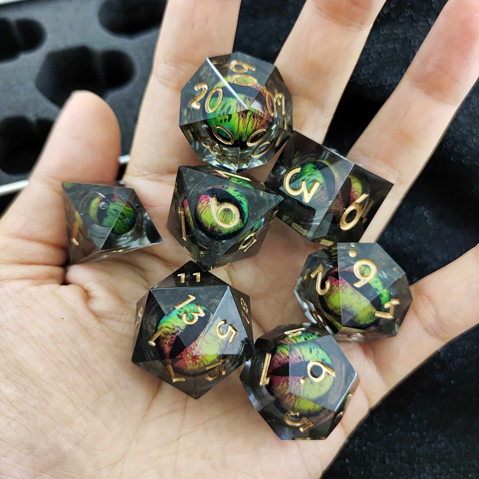 7pcs/set, Movable Dragon's Eye Dice, Devil's Eye Polyhedral Dice ,Crystal Phantom Dragon's Eye Dice For Roleplaying Dice For RPG Tabletop Game And Numerical Instruction, Halloween Dice Accessories