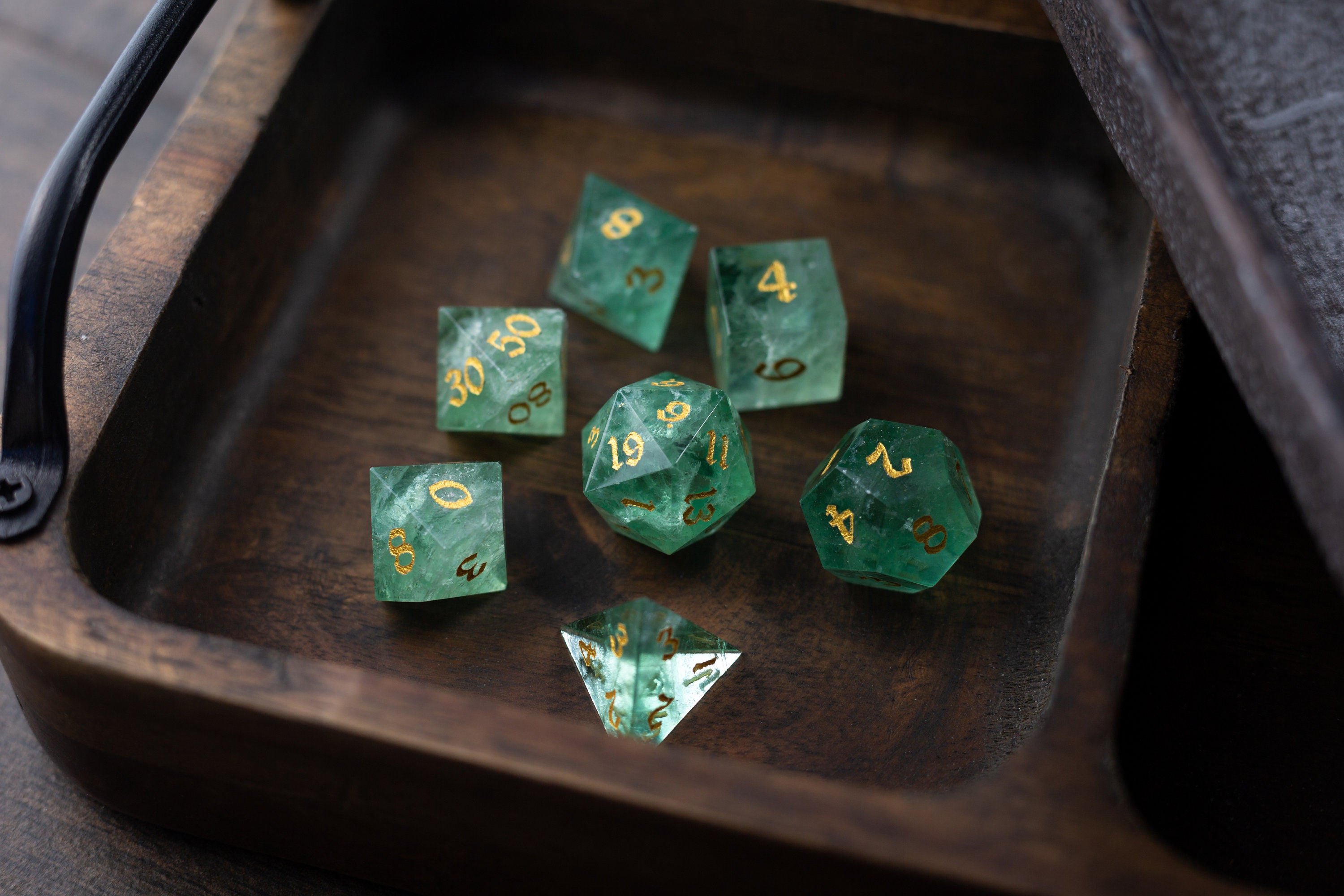 Green Fluorite Gemstone Dice (Chlorophane) Hand Carved Polyhedral Dice