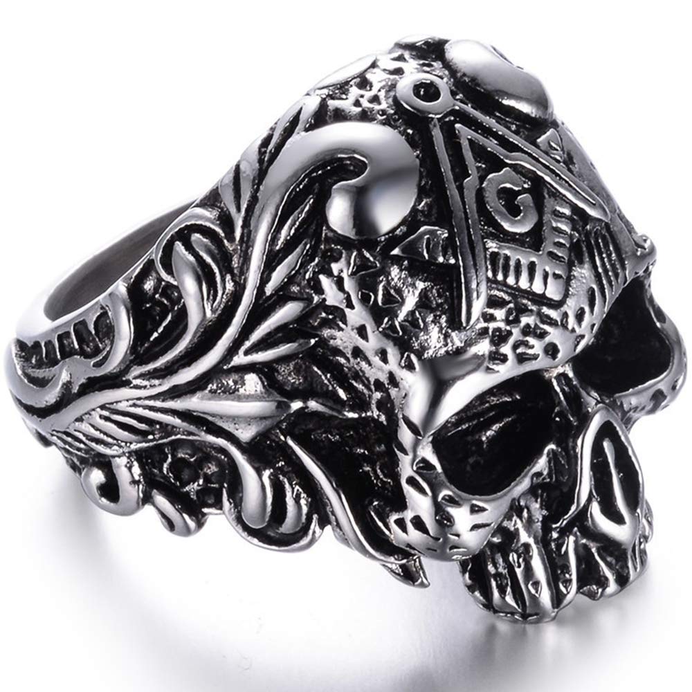Stainless Steel Gothic Skull Vintage Masonic Biker Ring