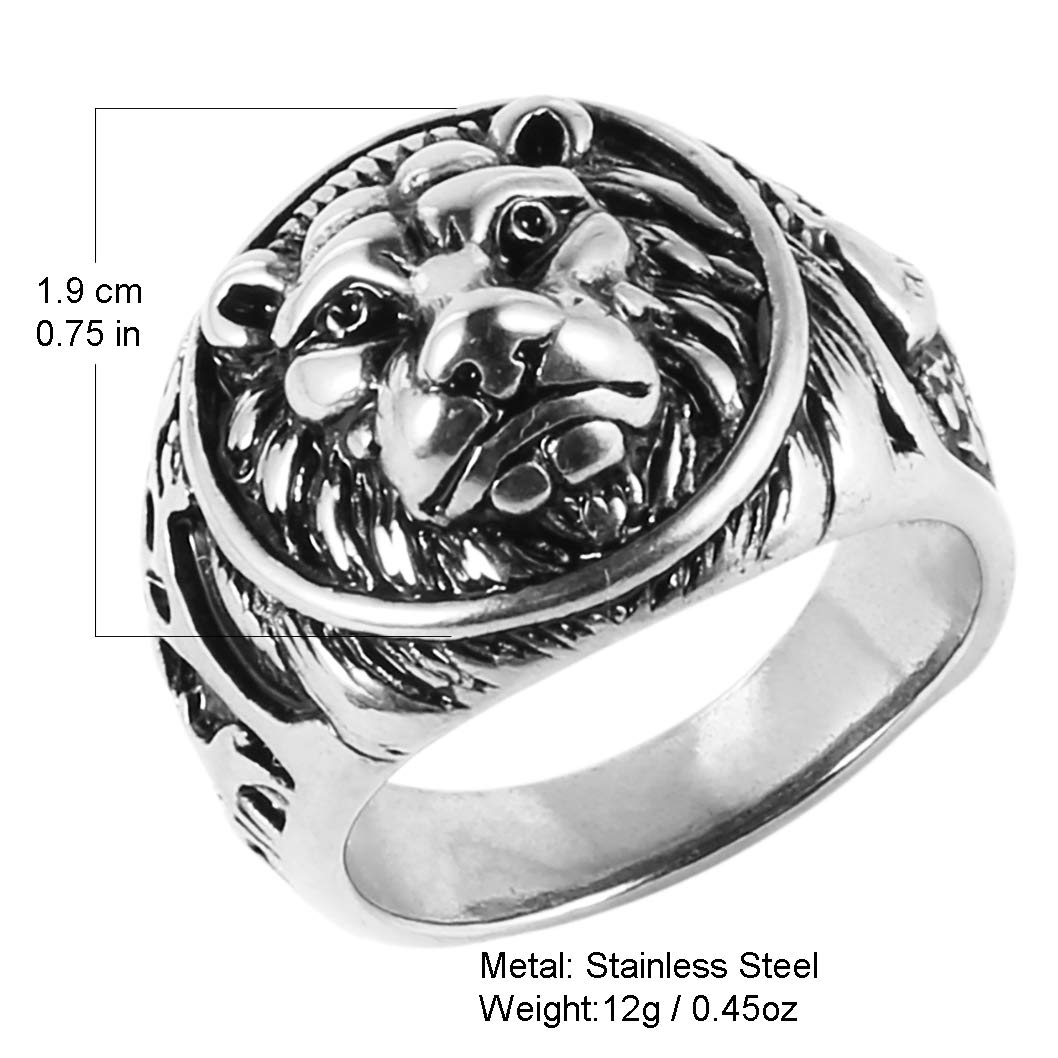 Vintage Stainless Steel Ring Lion Head Shield Biker Ring