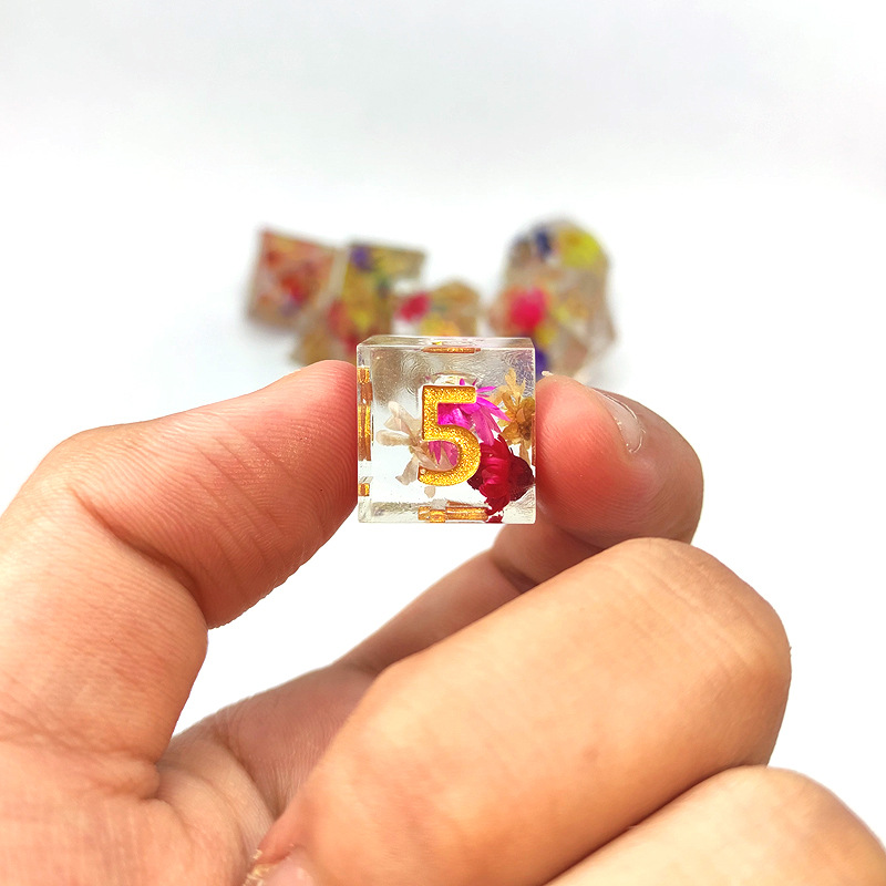 Transparent Flower Resin Dnd Dice Set