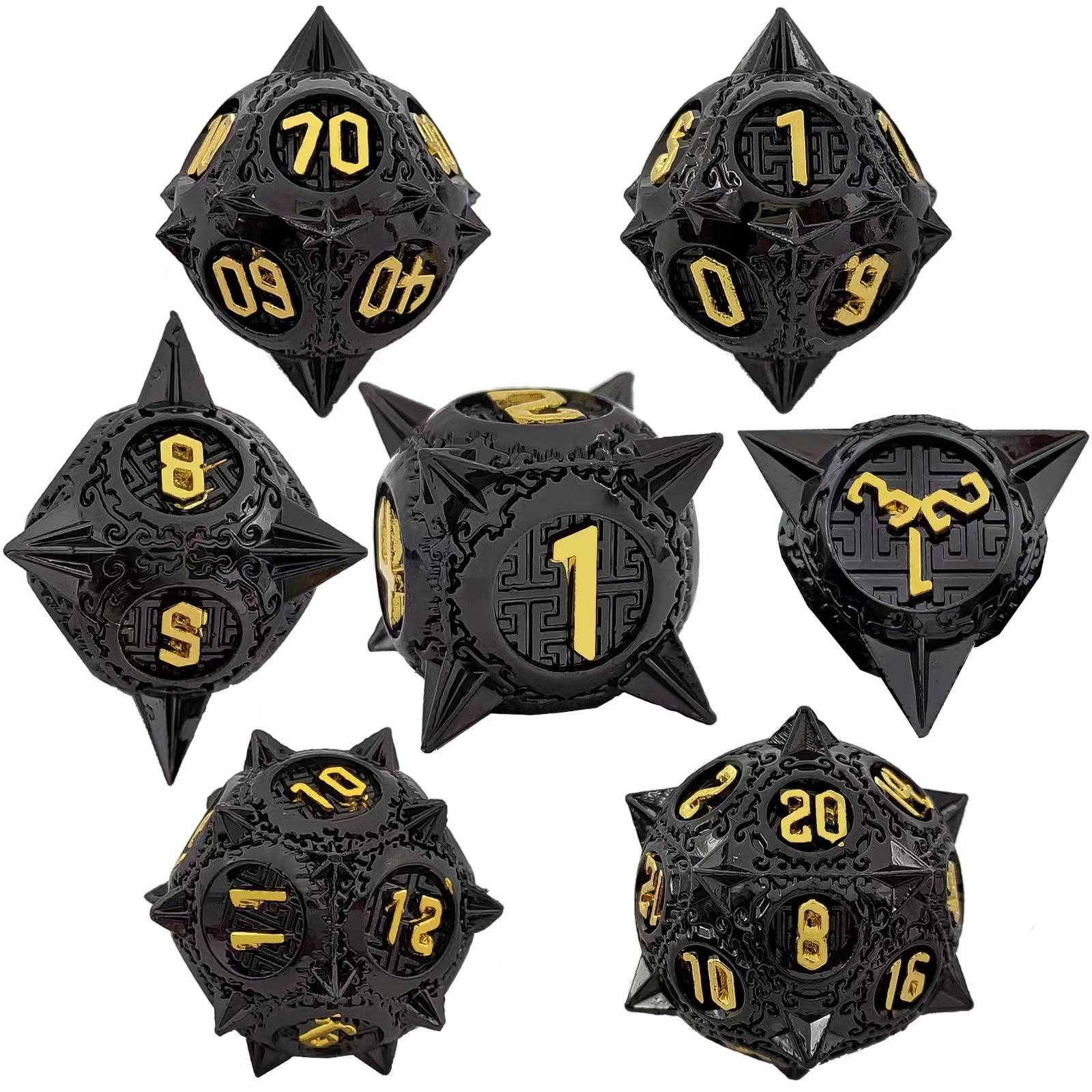 Metal Dice (7)Set For-Dungeons & Dragons (DND) RPG Cthulhu Polyhedra Spiked Dice