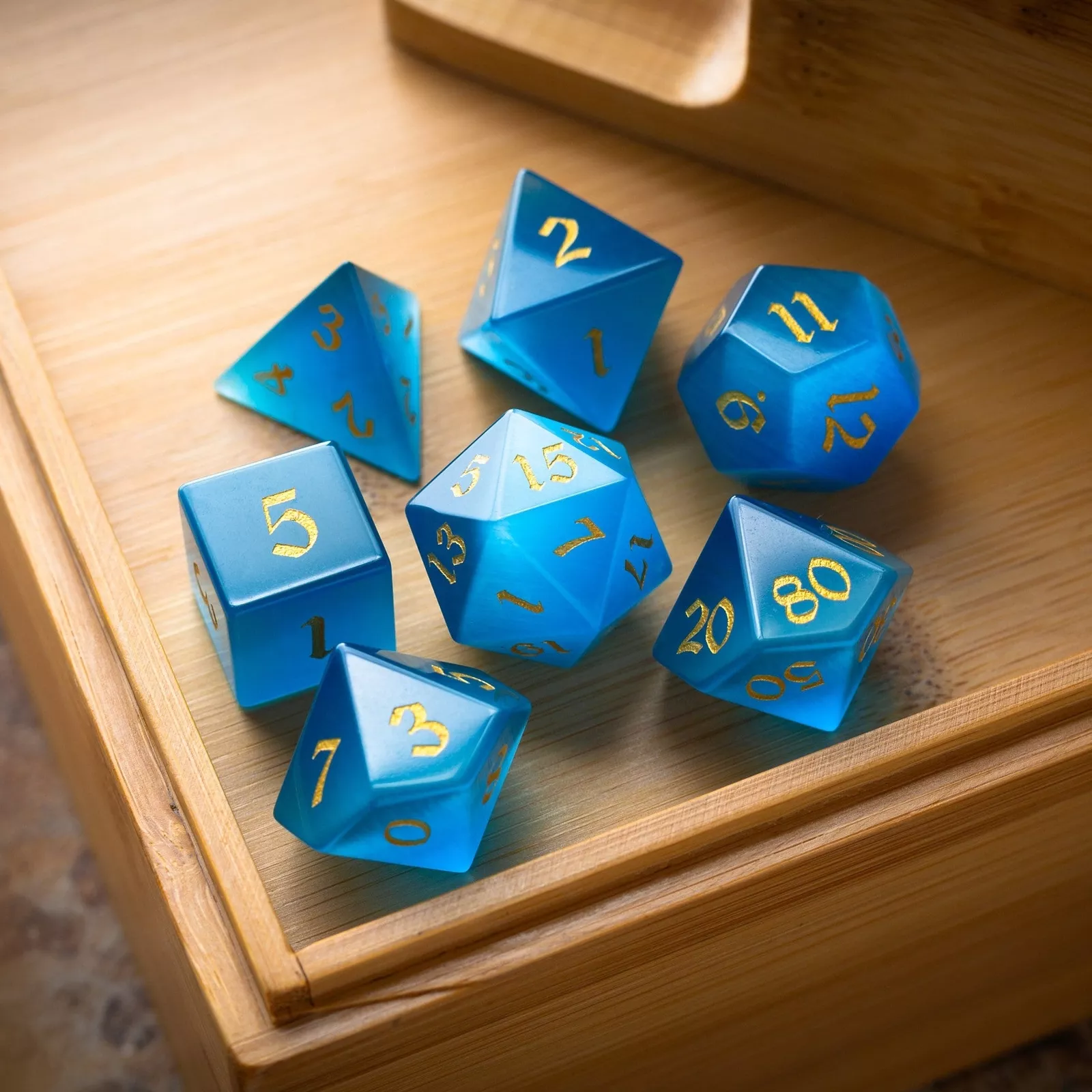 Full Set Aquamarine D&D Dice Set| Cat's Eye Dice Set