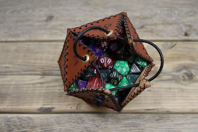 Leather D20 dice bag