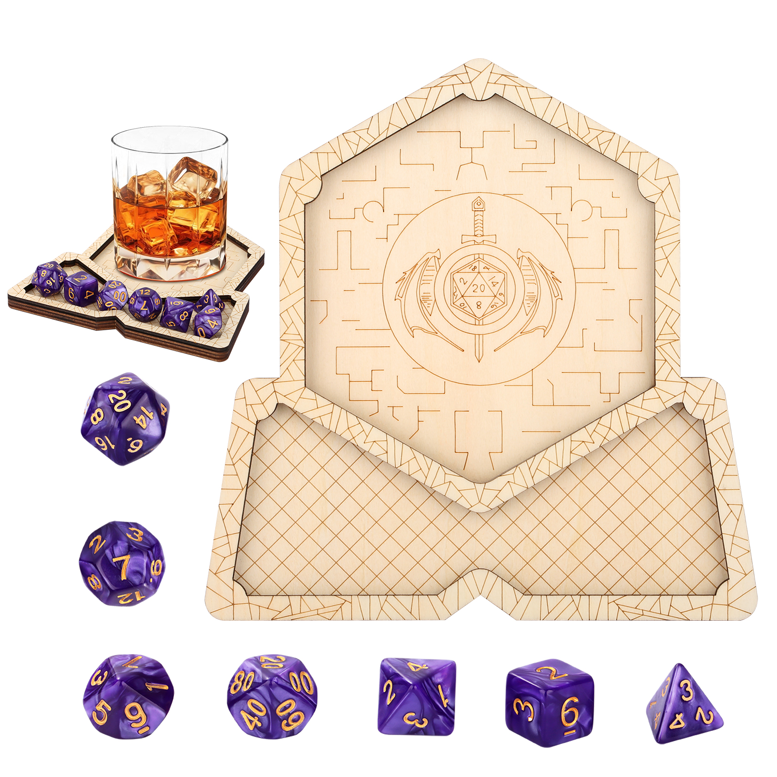 Foldable Wooden Dice Tray & Storage Box