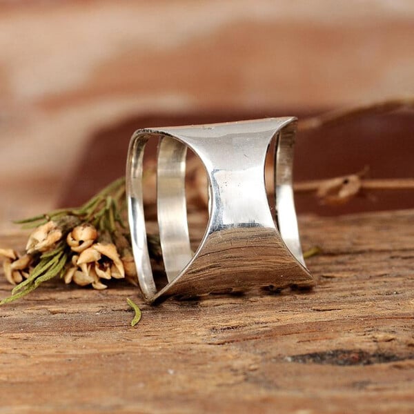 Sterling Silver Bohemian Openwork Carved Turquoise Ring