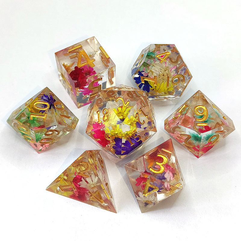 Transparent Flower Resin Dnd Dice Set