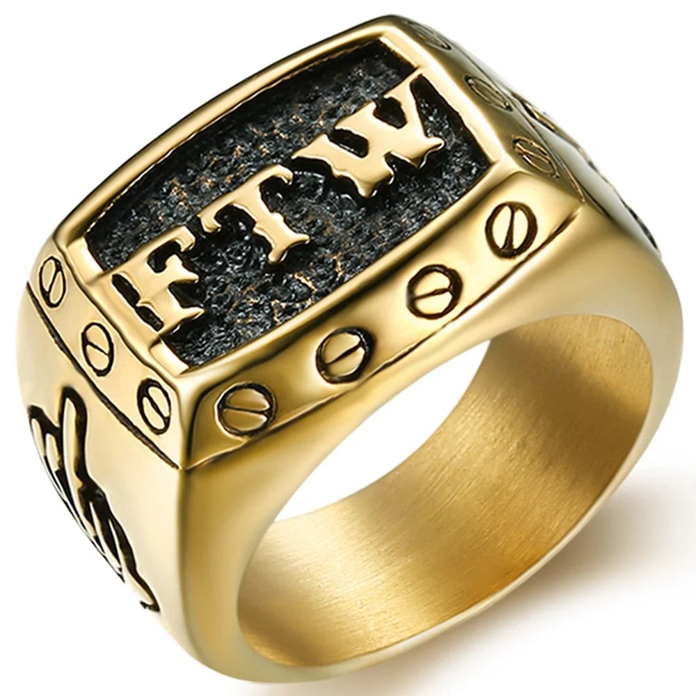Stainless Steel FTW Biker Rider Middle Finger Ring