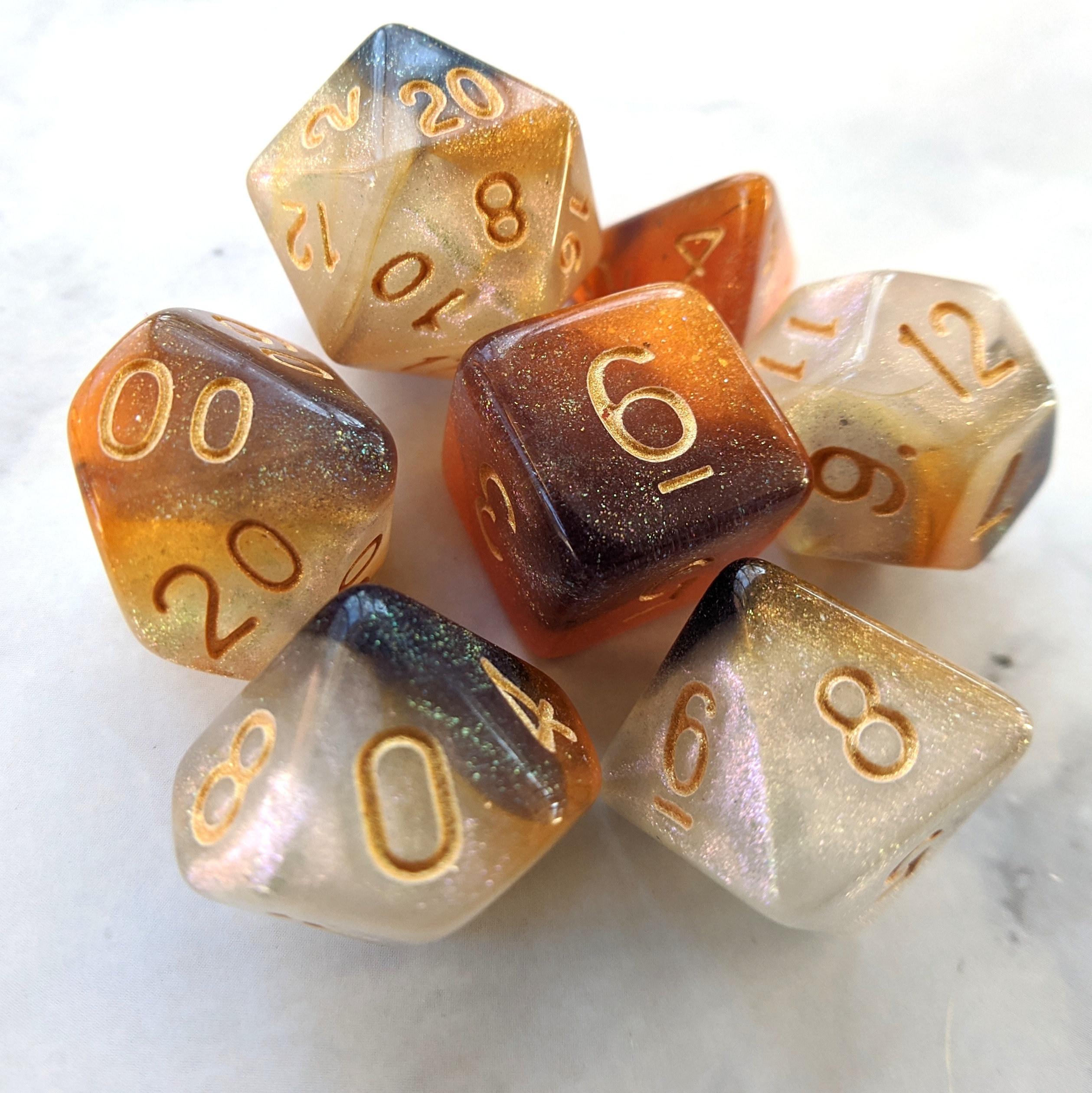 Shimmering glitter calico cat galaxy dice