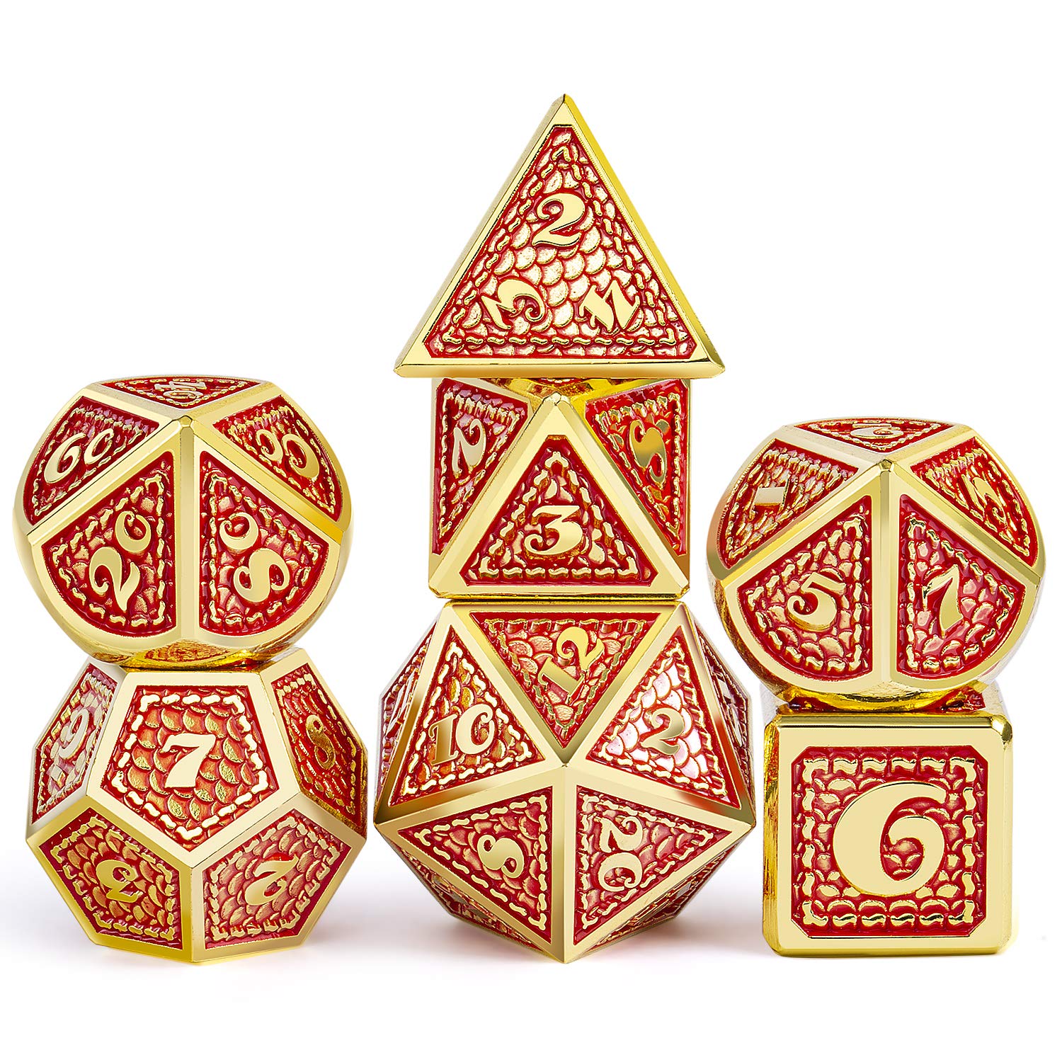 Dragon Scale 7 PCS Polyhedral Metal Dice Set(Red with Gold Edge)