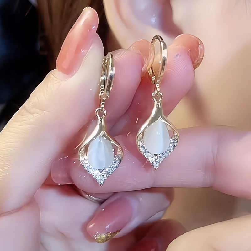 1 Pair Dangle Earrings, Green/White Opal Drop Style, Women's Jewelry