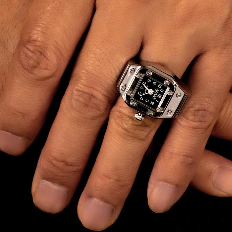 1pc Men's Quartz Watch Ring With Watch Digit Dial Rectangle Unisex Fashion Artificial Jewelry Gifts, Not Waterproof