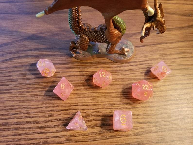 Pink Rose Dice 7 pc dice set