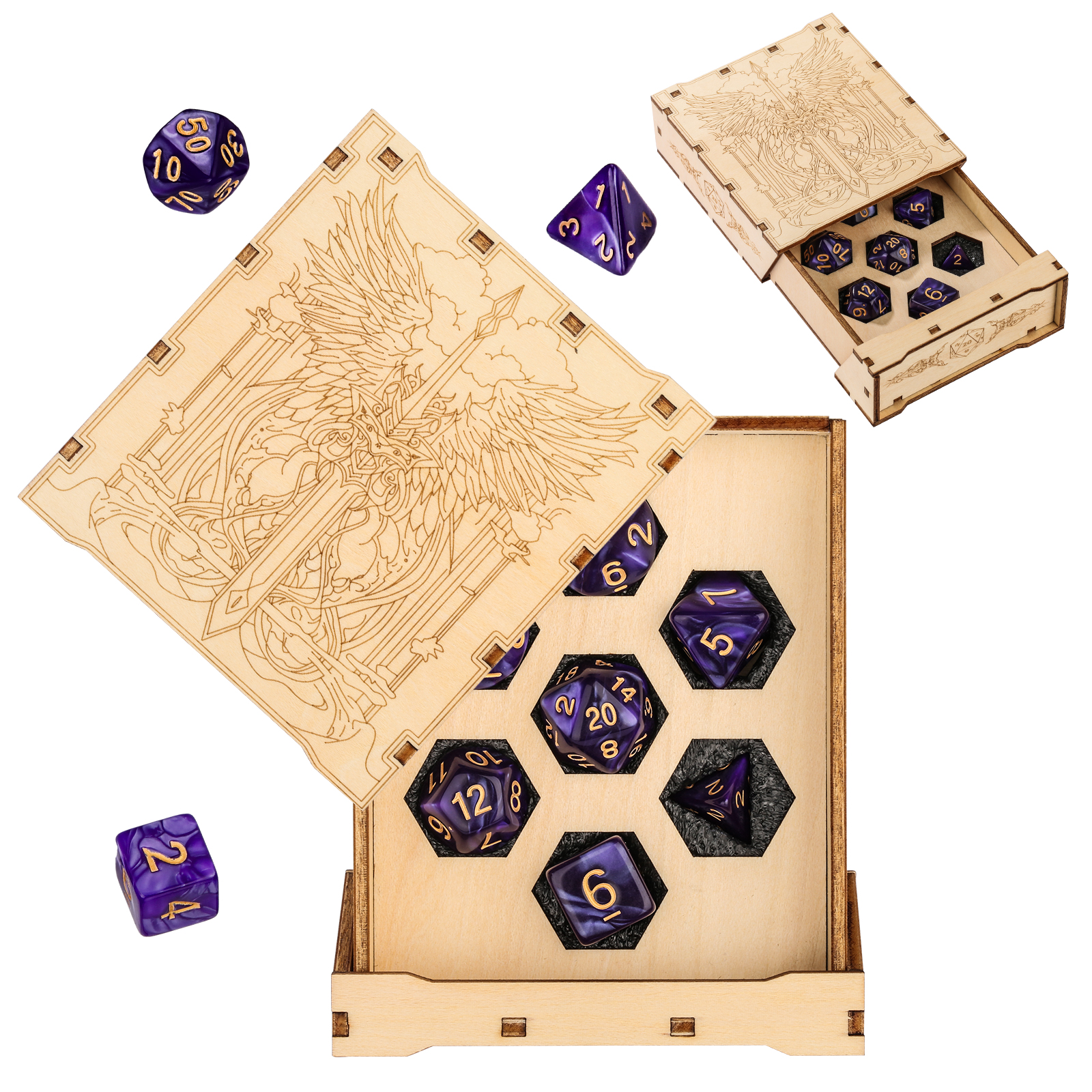 Winged Guardian Wooden Dice Box with Drawer