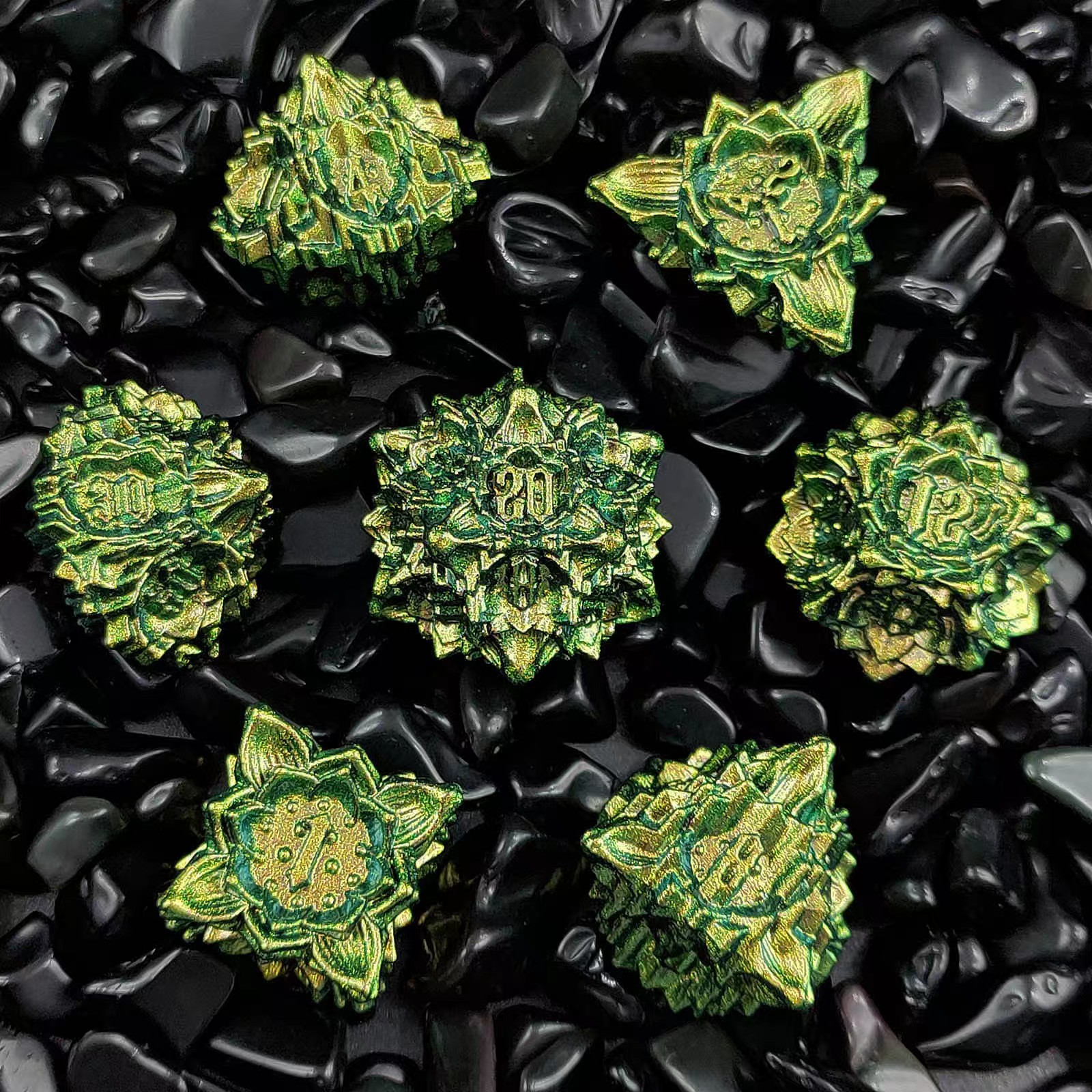 Metal Dice with Lotus Flower D&D Dice Set