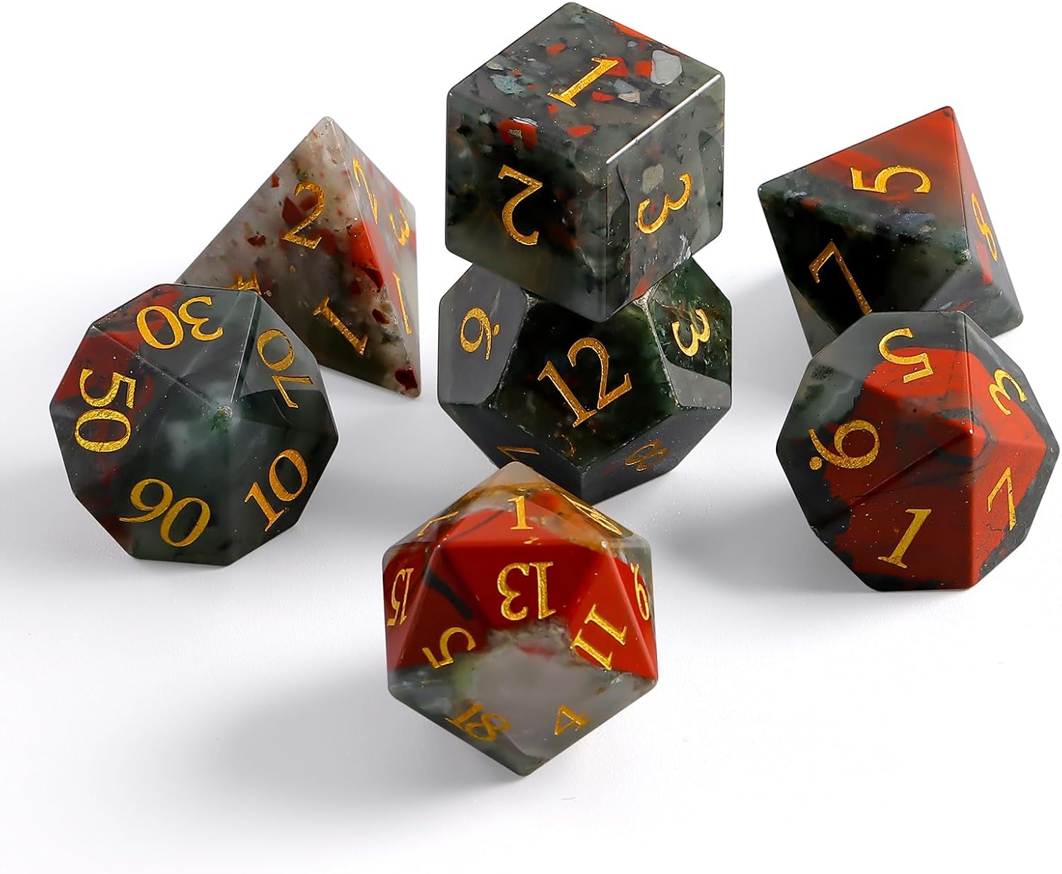 7 Pieces Bloodstone DND Dice Natural Gemstone Dice Set