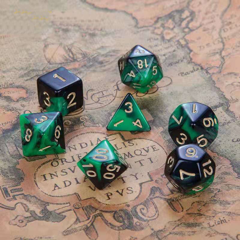 Green Black Gold DnD Dice Set